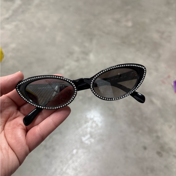 Miu Miu Accessories - Miu Miu Black Cat-Eye Sunglasses with Rhinestone Trim